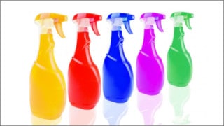colorful bottles of homemade cleaners