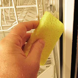 cleaning CLR off dishwasher seal gasket with a sponge