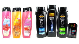 A collection of Soft Whisper & Power Stick body wash products