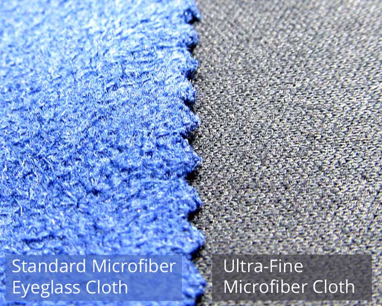 standard eyeglass cleaning cloth compared to an ultra-fine microfiber lens cleaning cloth